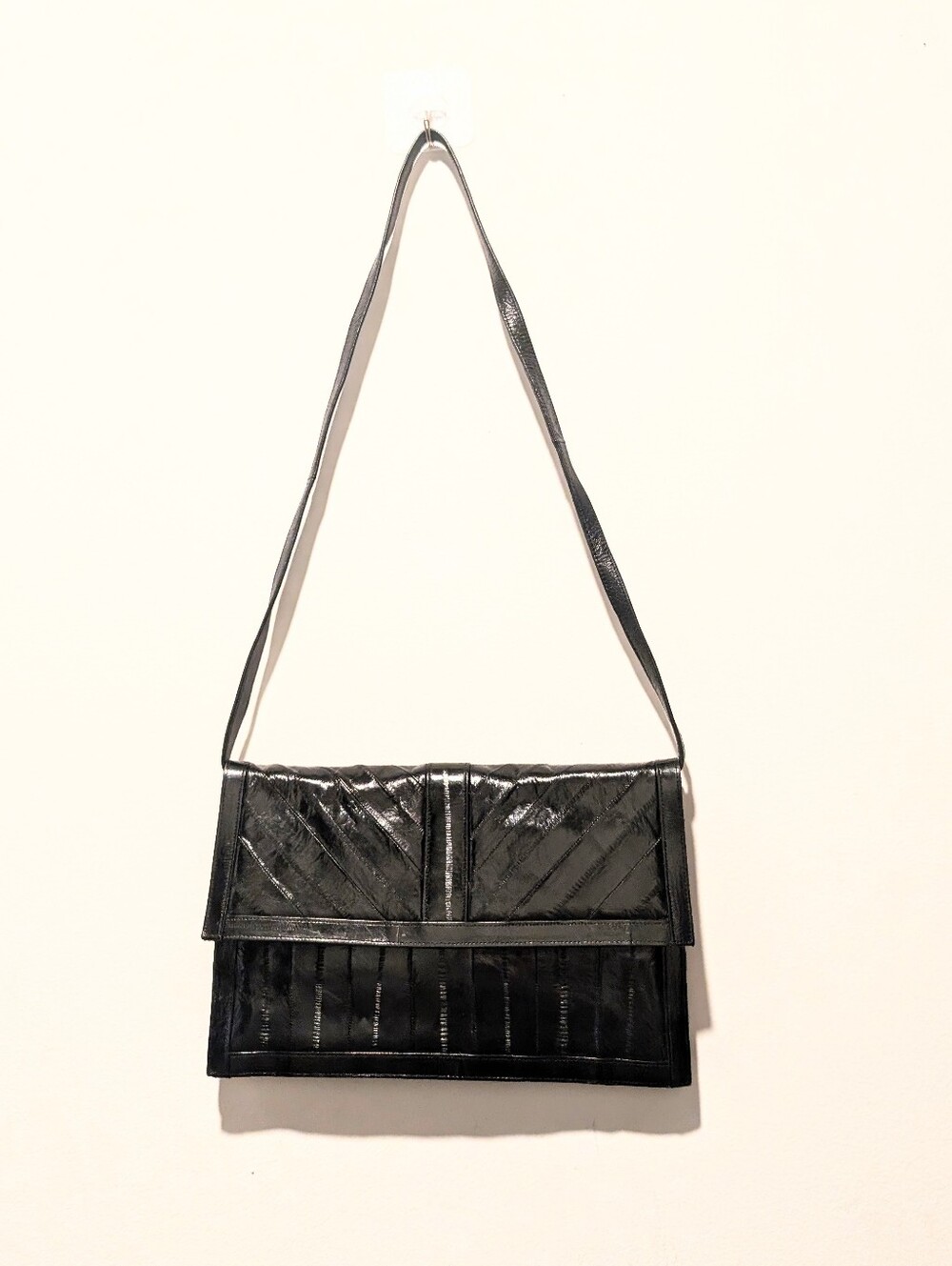 Vintage 70's Black Quilted Boho Indie Witchy EEL Skin  Shoulder Clutch Bag